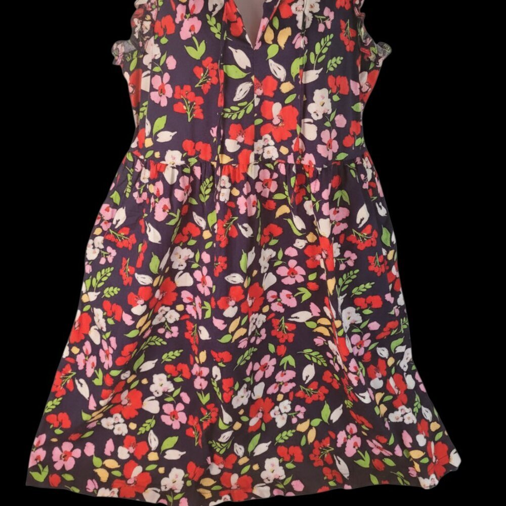 Maggy London Navy Floral Dress Ruffled Sleeveless Pockets Sz 10 - Picture 3 of 8